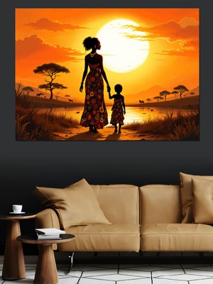 Gün Batımı Anne Çocuk Dekoratif Kanvas - Mdf Ahşap Tablo