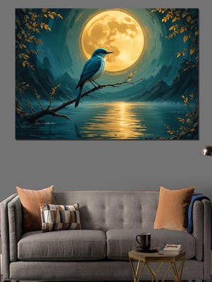 Ay Işığında Kuş Dekoratif Kanvas - Mdf Ahşap Tablo