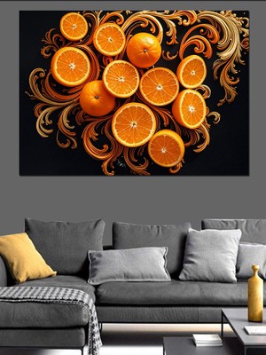 Turuncu Dilim Kompozisyonu Dekoratif Kanvas - Mdf Ahşap Tablo