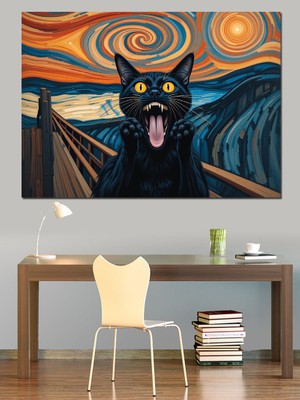 Çığlık Tablolu Kara Kedi Dekoratif Kanvas - Mdf Ahşap Tablo