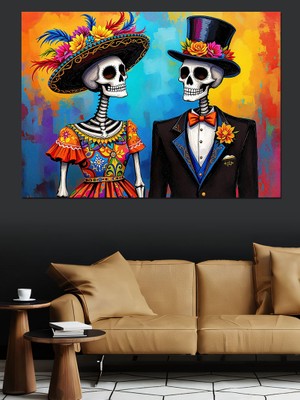 Iskeletli Düğün Çifti Dekoratif Kanvas - Mdf Ahşap Tablo