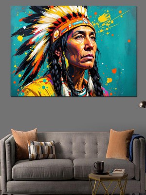Kızılderili Lider Portresi Dekoratif Kanvas - Mdf Ahşap Tablo