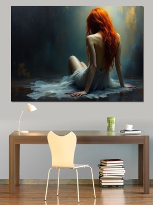 Yalnız Oturan Kadın Dekoratif Kanvas - Mdf Ahşap Tablo