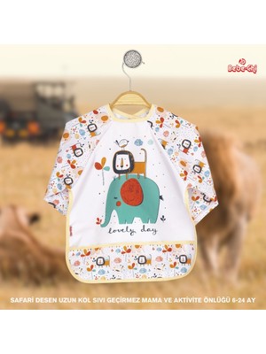 Bebe-chi Bebechi Bambino Kids Safari Desenli Uzun Kollu Mama ve Aktivite Önlüğü 6-24 Ay Sıvı Geçirmez