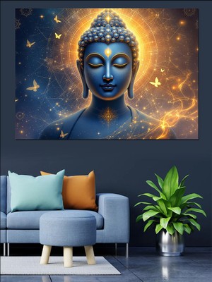 Parlayan Mavi Buda Dekoratif Kanvas - Mdf Ahşap Tablo