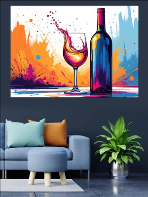 Şarap Dökülen Kadehler Dekoratif Kanvas - Mdf Ahşap Tablo