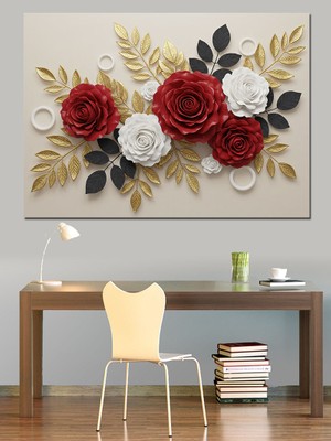 Kırmızı Beyaz Gül Aranjmanı Dekoratif Kanvas - Mdf Ahşap Tablo