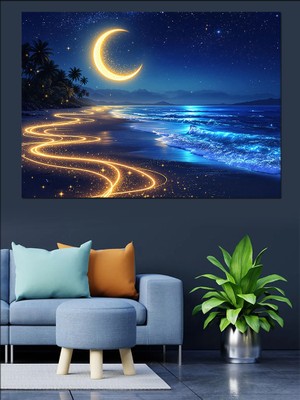 Kıvrımlı Ay Manzarası Dekoratif Kanvas - Mdf Ahşap Tablo