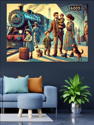 Retro Tren Istasyonu Dekoratif Kanvas - Mdf Ahşap Tablo