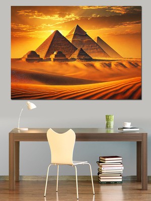 Altın Kumlu Piramitler Dekoratif Kanvas - Mdf Ahşap Tablo