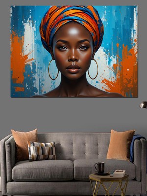 Turuncu Türbanlı Kadın Dekoratif Kanvas - Mdf Ahşap Tablo