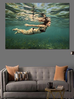 Suda Yüzen Kadın Dekoratif Kanvas - Mdf Ahşap Tablo