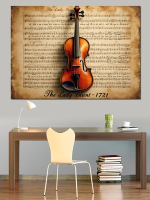 Nostaljik Nota Üzerinde Keman Dekoratif Kanvas - Mdf Ahşap Tablo