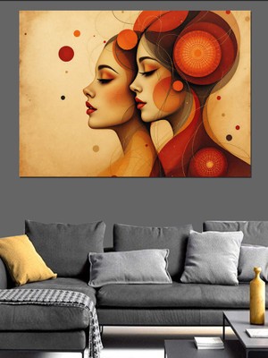 Kırmızı Tonlu Ikili Kadın Dekoratif Kanvas - Mdf Ahşap Tablo