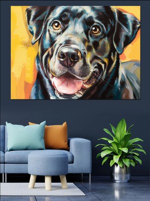 Neşeli Köpek Portresi Dekoratif Kanvas - Mdf Ahşap Tablo