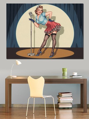 Retro Mikrofon ve Solist Dekoratif Kanvas - Mdf Ahşap Tablo