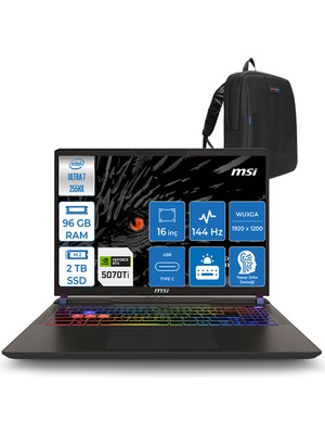 MSI Msı Vector 16 Hx Aı Intel Ultra 7 255HX Aı 96GB Ddr5 2tb SSD 12GB/RTX5070TI/140W Freedos 16" Fhd+ 144Hz Taşınabilir Bilgisayar 091XTRF27 + Zettausbbellek
