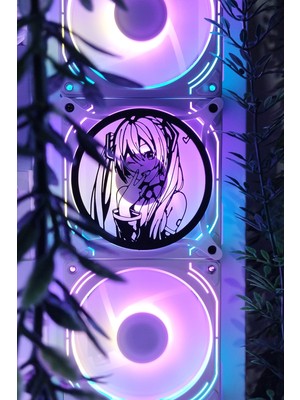 Caseybox Hatsune Miku
 120X120 mm Beyaz Çerçeveli Oyun Pc Aksesuarı, Masaüstü Bilgisayar Fan Kapağı