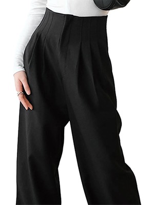 x Nurbeli Siyah Kadın Nervür Detaylı Cepli Palazzo Pantolon