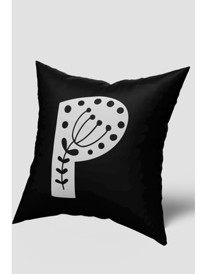 Siyah Beyaz P Harfli Kırlent Kılıfı