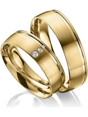 Erkek Gümüş 6 mm  14 Ayar Altın Kaplamalı Alyans