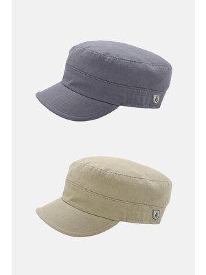 Külah Erkek Fidel Castro Şapka 2li Kep Rozet Detaylı Kasket - Siyah/lacivert