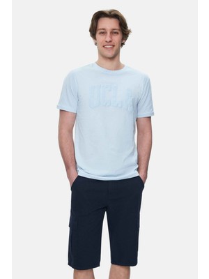 Ucla Culver Gök Mavi Bisiklet Yaka Baskılı Erkek Tshirt