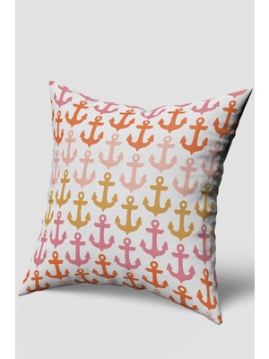 Pembe Beyaz Marin Desenli Kırlent Kılıfı