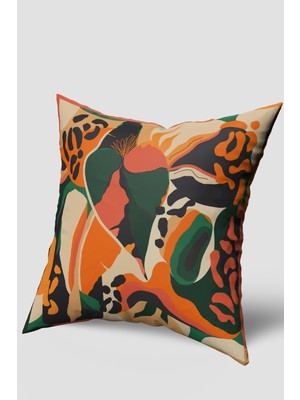 Siyah Turuncu Soyut Desenli Kırlent Kılıfı