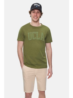 Ucla Culver Haki Bisiklet Yaka Baskılı %100 Pamuk Standard Fit Erkek Tshirt