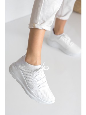 Allyup Kadın Triko Sneaker Bağcıklı Çorap Bileklik Detaylı Spor Ayakkabı 017