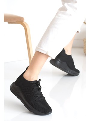 Allyup Kadın Triko Sneaker Bağcıklı Çorap Bileklik Detaylı Spor Ayakkabı 017