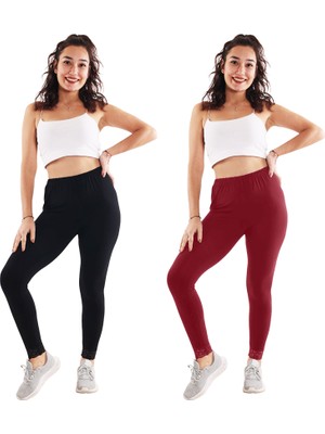 Asn Concept Kadın Siyah/bordo Dantelli 2'li Paket Tayt (Büyük Beden Seçeneğiyle)