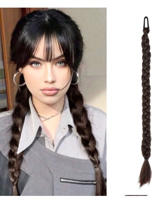 Marsilyan Ikili Örgü Lastik Tokalı At Kuyruğu - Kahve Karamel