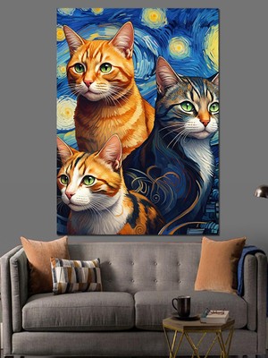 Van Gogh Kedileri Dekoratif Kanvas - Mdf Ahşap Tablo