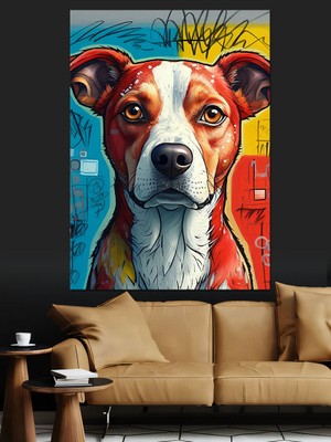 Renkli Köpek Dekoratif Kanvas - Mdf Ahşap Tablo