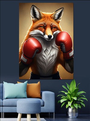 Boksör Tilki Dekoratif Kanvas - Mdf Ahşap Tablo