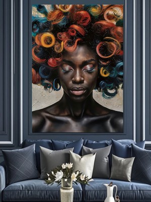 Renkli Saçlı Kadın Dekoratif Kanvas - Mdf Ahşap Tablo