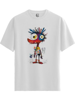 Color Luxe Crazy Art - Pamuklu Erkek Beyaz Tişört - Premium Quality