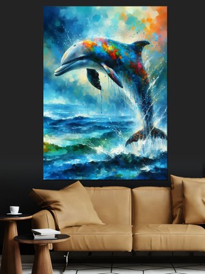 Zıplayan Yunus Dekoratif Kanvas - Mdf Ahşap Tablo