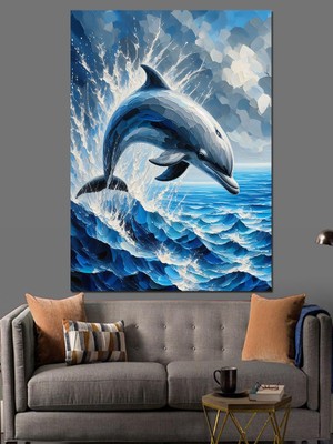 Zıplayan Yunus Dekoratif Kanvas - Mdf Ahşap Tablo