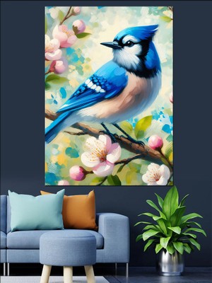 Mavi Kuş Baharı Dekoratif Kanvas - Mdf Ahşap Tablo