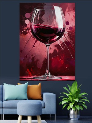 Kırmızı Şarap Kadehi Dekoratif Kanvas - Mdf Ahşap Tablo