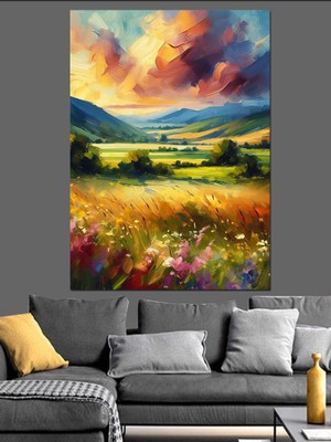 Çiçekli Vadi Dekoratif Kanvas - Mdf Ahşap Tablo