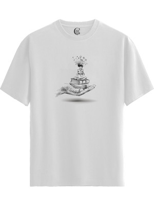 Color Luxe Dream Reader - Pamuklu Erkek Beyaz Tişört - Premium Quality