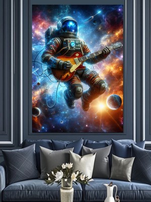 Uzayda Gitarcı Dekoratif Kanvas - Mdf Ahşap Tablo