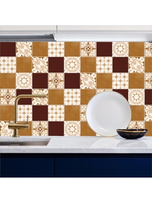 Tezgah Arası Mutfak Kendinden Yapışkanlı Folyo Kaplama Modern Fayans Desen Kahve 60 cm  x 100 cm