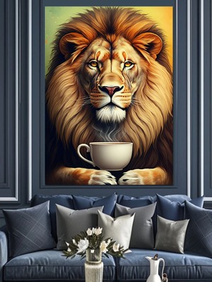 Çay Aslanı Dekoratif Kanvas - Mdf Ahşap Tablo