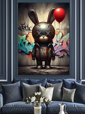 Balon Tavşan Dekoratif Kanvas - Mdf Ahşap Tablo