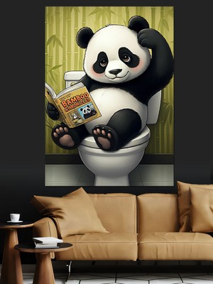 Tuvalette Panda Dekoratif Kanvas - Mdf Ahşap Tablo